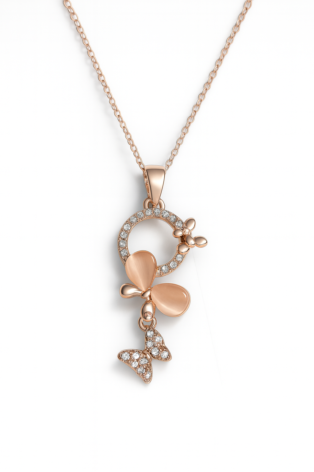 Jewello fashionable gold plated light white stone stud chain pendant set for women and girls.