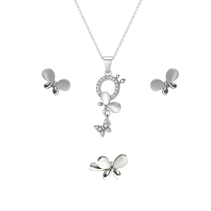 Jewello fancy silver plated floral design with white stone stud chain pendant set for women and girls.