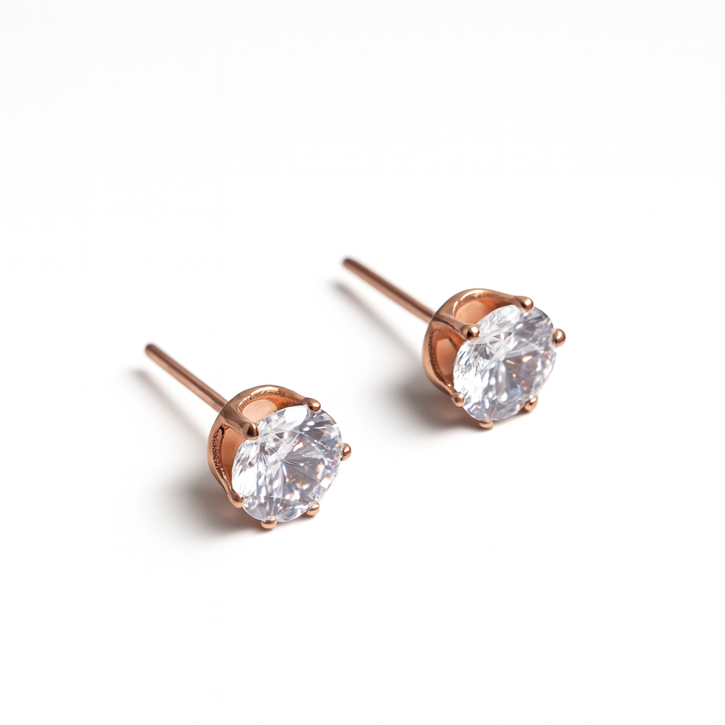 Jewello fancy rose gold plated with shimmering white stone stud pendant chain set for women and girls.