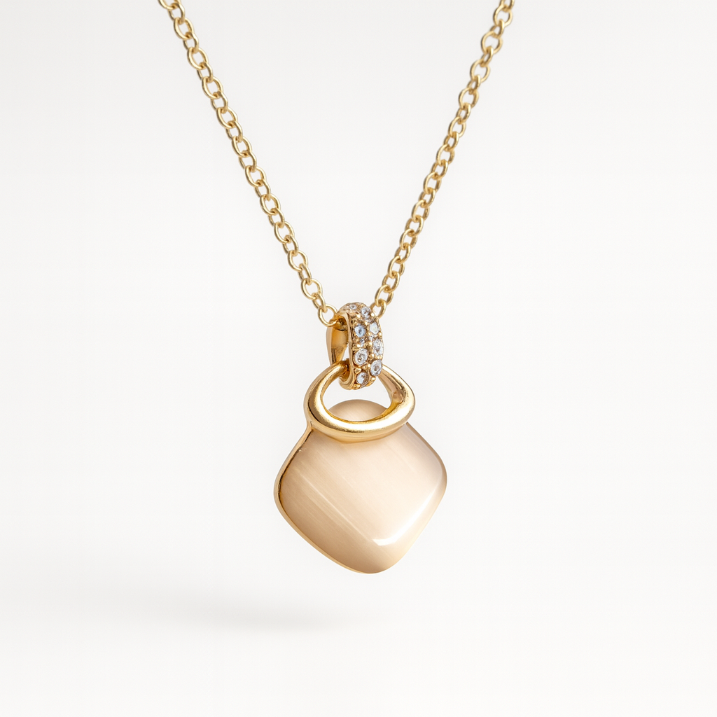 Jewello elegant gold-plated square design with white stone stud pendant chain set for women and girls.