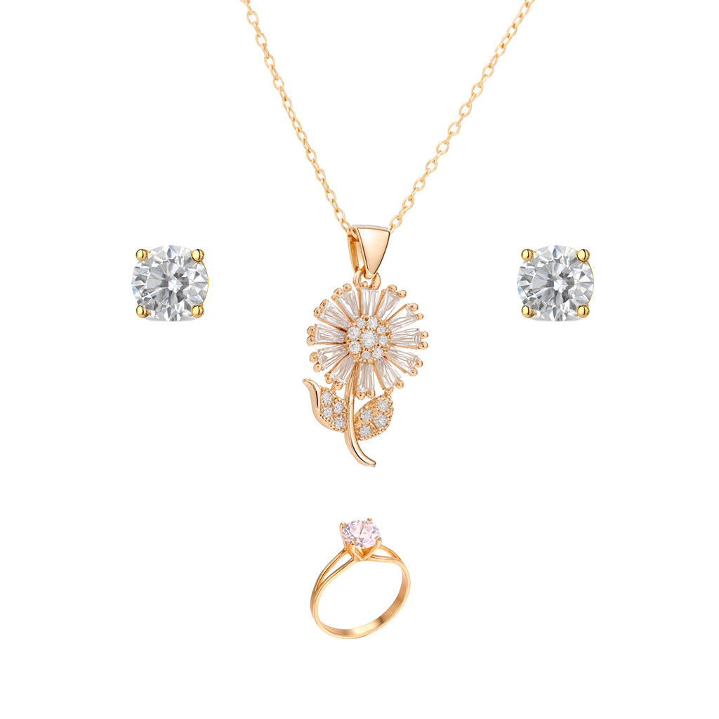Jewello delicate gold-plated floral design with white stone stud pendant chain set for women and girls.