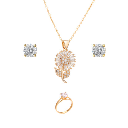 Jewello delicate gold-plated floral design with white stone stud pendant chain set for women and girls.