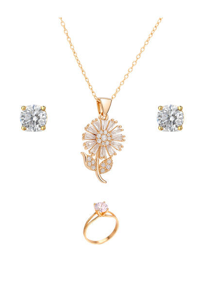 Jewello delicate gold-plated floral design with white stone stud pendant chain set for women and girls.