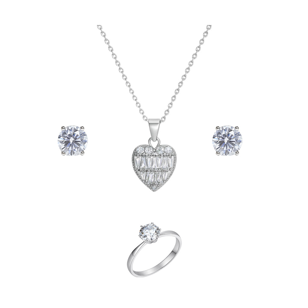 Jewello trendy silver-plated leaf design with shimmering white stone stud pendant chain set for women and girls.