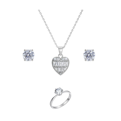 Jewello trendy silver-plated leaf design with shimmering white stone stud pendant chain set for women and girls.