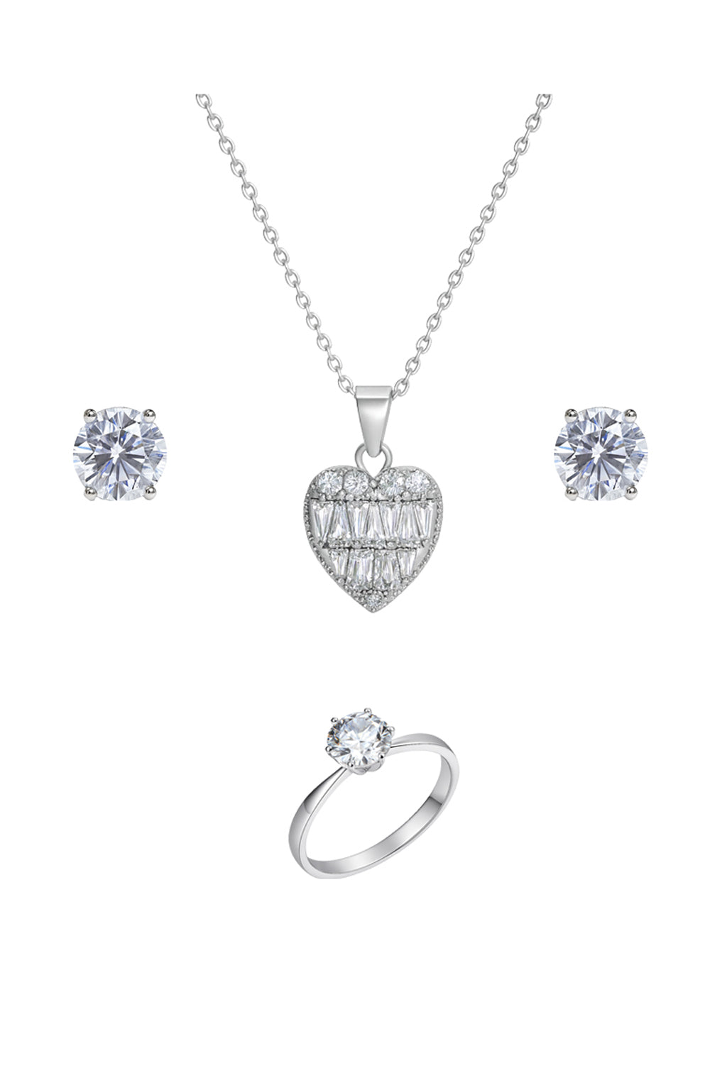 Jewello trendy silver-plated leaf design with shimmering white stone stud pendant chain set for women and girls.