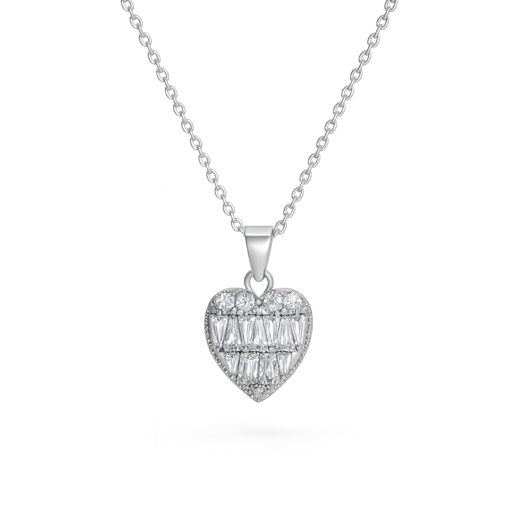 Jewello trendy silver-plated leaf design with shimmering white stone stud pendant chain set for women and girls.