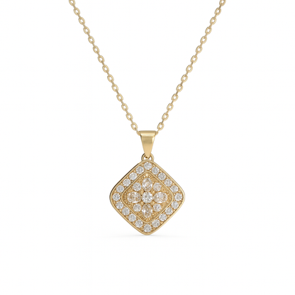 Jewello delicate gold-plated square design with shimmering American diamond stud pendant chain set for women and girls.
