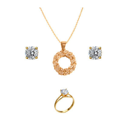 Jewello trendy gold plated with shimmering American diamond stud pendant chain set for women and girls.