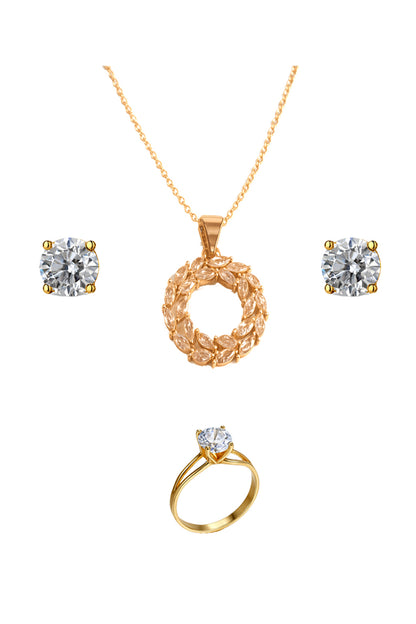 Jewello trendy gold plated with shimmering American diamond stud pendant chain set for women and girls.