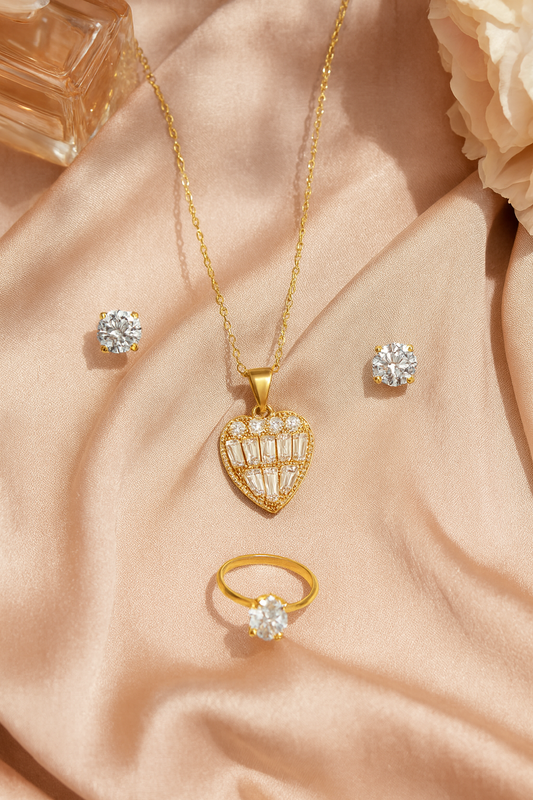 Jewello Adorable leaf design with American diamond stud pendant chain set for women and girls.