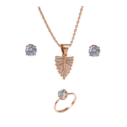 Jewello alluring rose gold plated with shimmering white stone stud chain pendant set for women and girls.