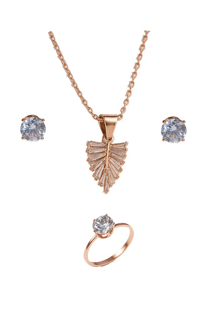 Jewello alluring rose gold plated with shimmering white stone stud chain pendant set for women and girls.