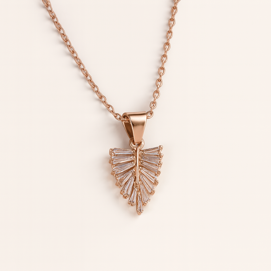 Jewello alluring rose gold plated with shimmering white stone stud chain pendant set for women and girls.