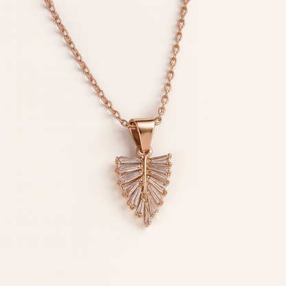 Jewello alluring rose gold plated with shimmering white stone stud chain pendant set for women and girls.