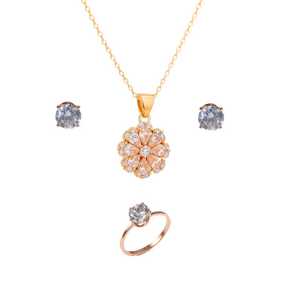Jewello delicate rose gold-plated floral design with American diamond stud chain pendant set for women and girls.