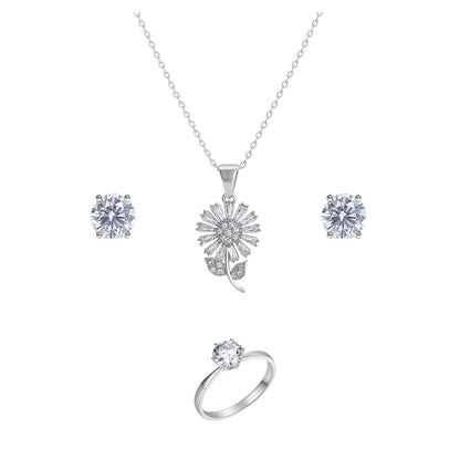 Jewello delicate silver-plated floral design with shimmering white stone stud pendant set for women and girls.