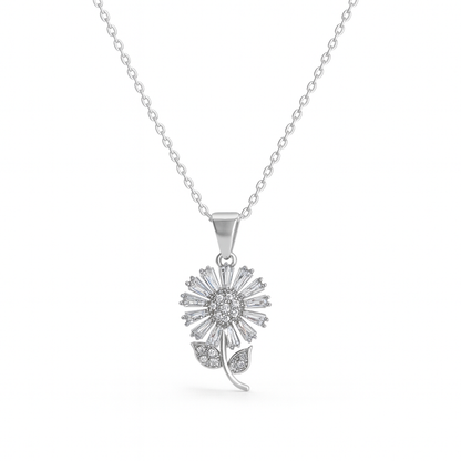 Jewello delicate silver-plated floral design with shimmering white stone stud pendant set for women and girls.