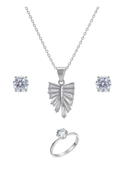 Jewello fancy silver plated leaf design with shimmering white stone stud pendant chain set for women and girls.