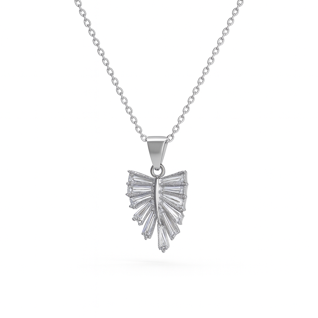 Jewello fancy silver plated leaf design with shimmering white stone stud pendant chain set for women and girls.