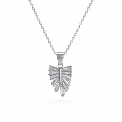 Jewello fancy silver plated leaf design with shimmering white stone stud pendant chain set for women and girls.