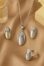 Jewello fashionable silver-plated oval design with shimmering white stone stud chain pendant set for women and girls.