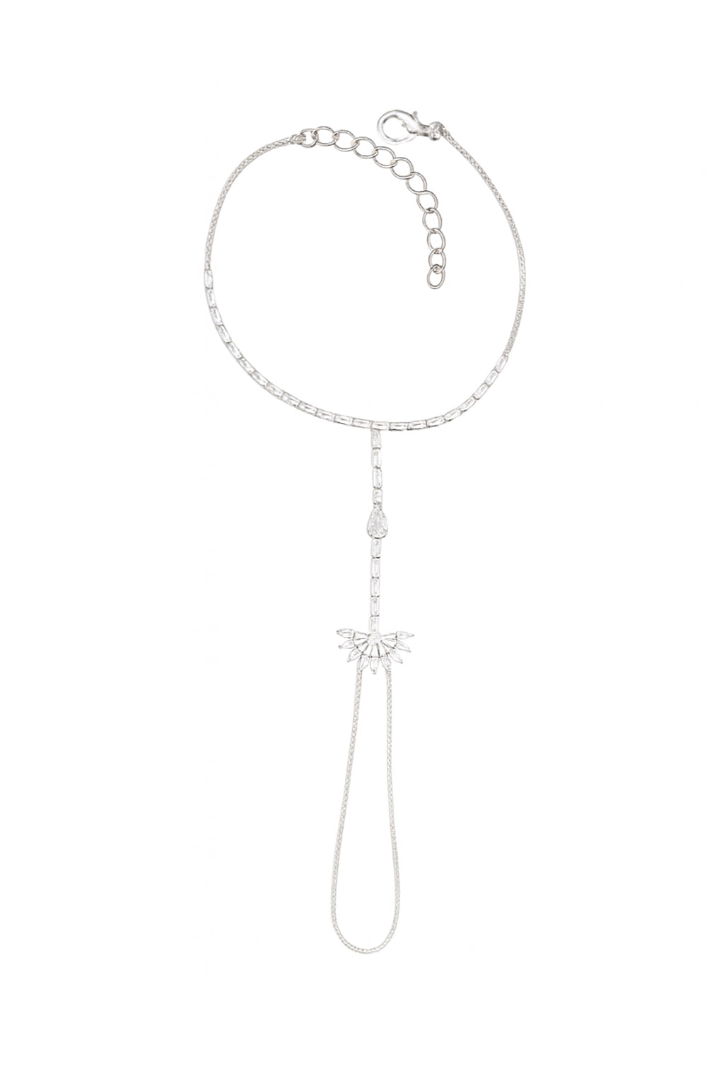 Jewello fancy silver plated with shimmering white stone stud hath Phool, hand chain bracelet, Adjustable hand chain bracelet for women and girls.