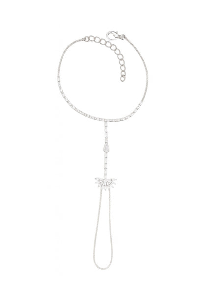 Jewello fancy silver plated with shimmering white stone stud hath Phool, hand chain bracelet, Adjustable hand chain bracelet for women and girls.