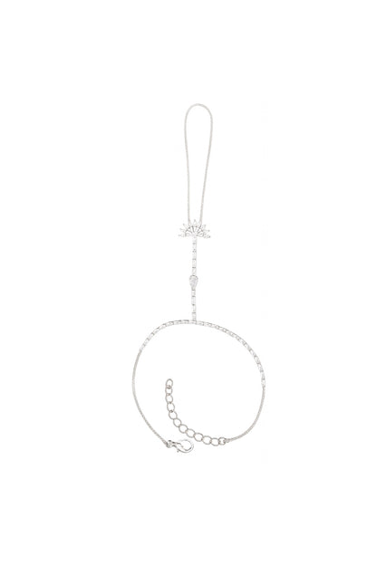 Jewello fancy silver plated with shimmering white stone stud hath Phool, hand chain bracelet, Adjustable hand chain bracelet for women and girls.
