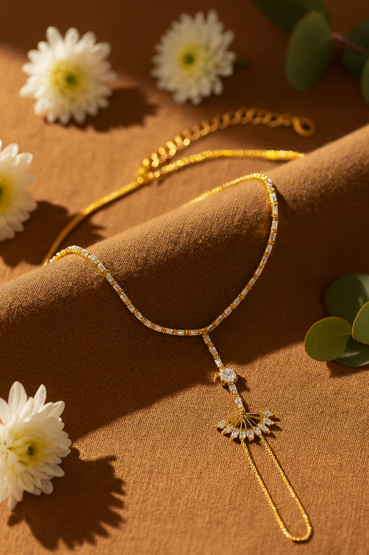 Jewello delicate rose gold plated with shimmering white stone stud hath Phool, Panja, Adjustable hand chain bracelet for women and girls.