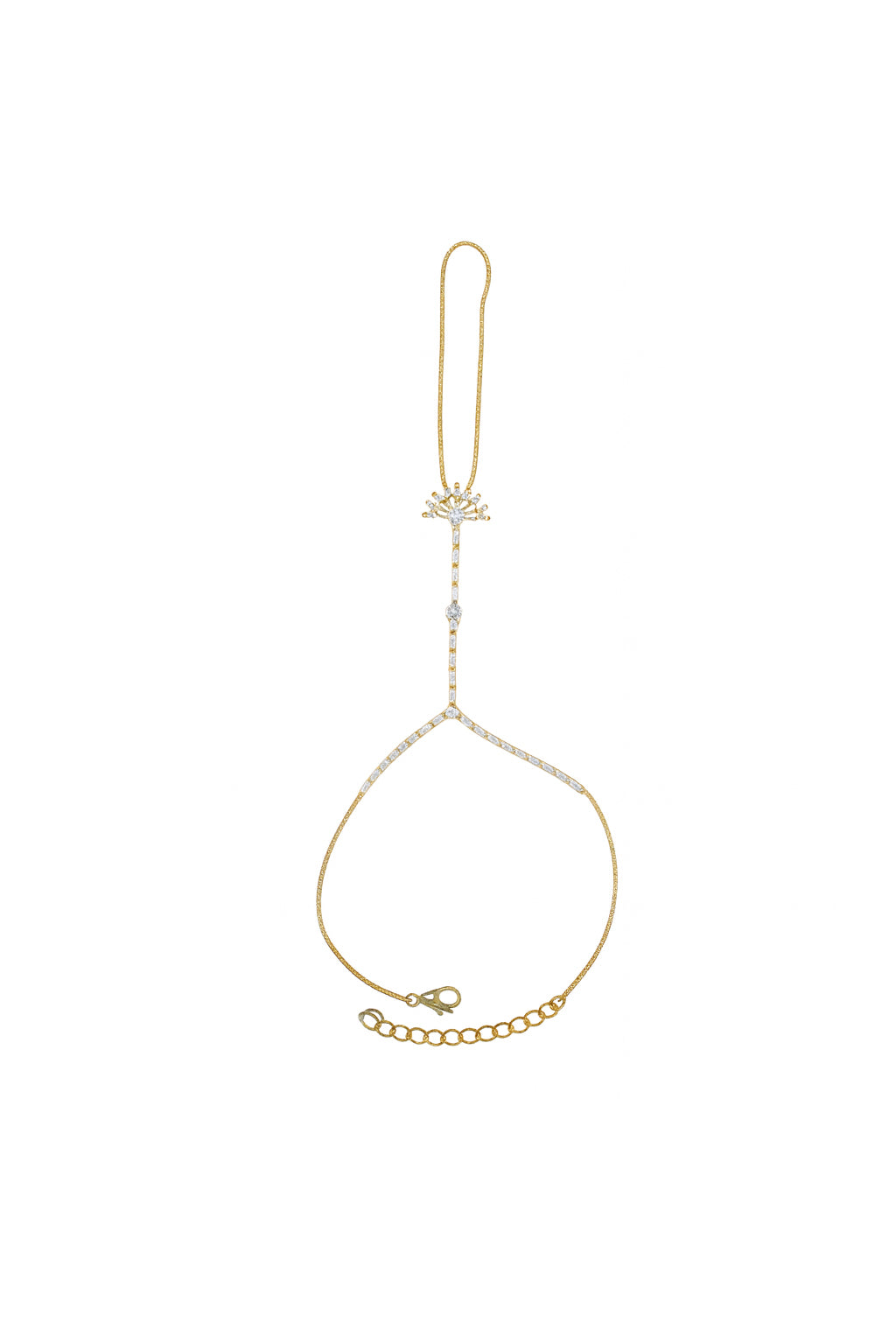 Jewello fashionable gold plated with shimmering white stone stud hath Phool, Panja, Adjustable hand chain bracelet for women and girls.