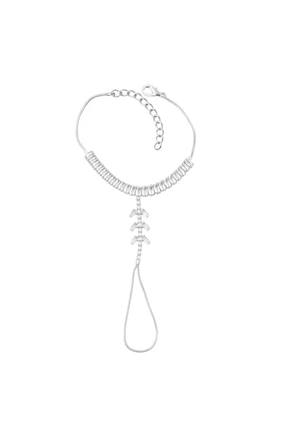Jewello stylish oxidise silver plated with shimmering white stone stud hath Phool, Panja, Adjustable hand chain bracelet for women and girls.