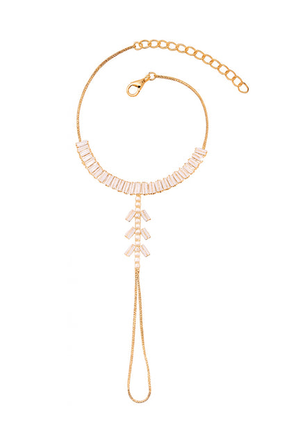 Jewello elegant rose gold plated with shimmering white stone stud hath Phool, Adjustable hand chain bracelet for women and girls.