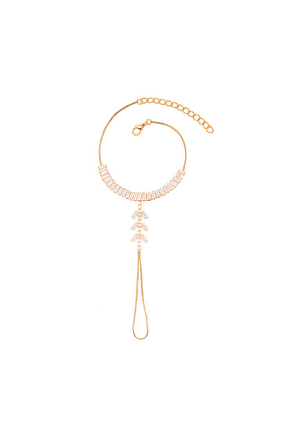 Jewello elegant rose gold plated with shimmering white stone stud hath Phool, Adjustable hand chain bracelet for women and girls.