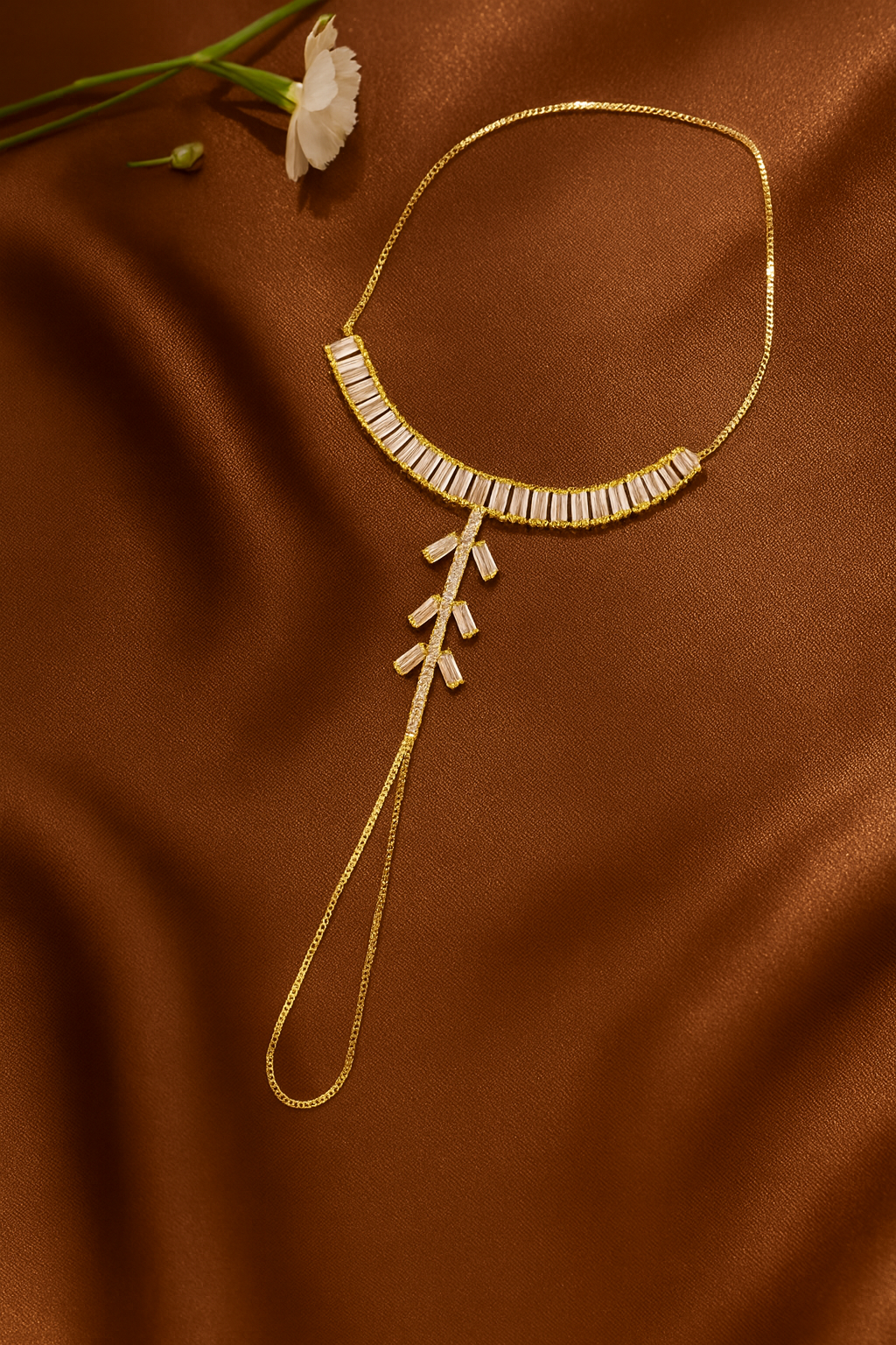 Jewello latest gold plated with shimmering white stone stud hath Phool, Panja, Adjustable hand chain bracelet for women and girls.