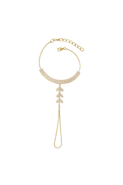 Jewello latest gold plated with shimmering white stone stud hath Phool, Panja, Adjustable hand chain bracelet for women and girls.