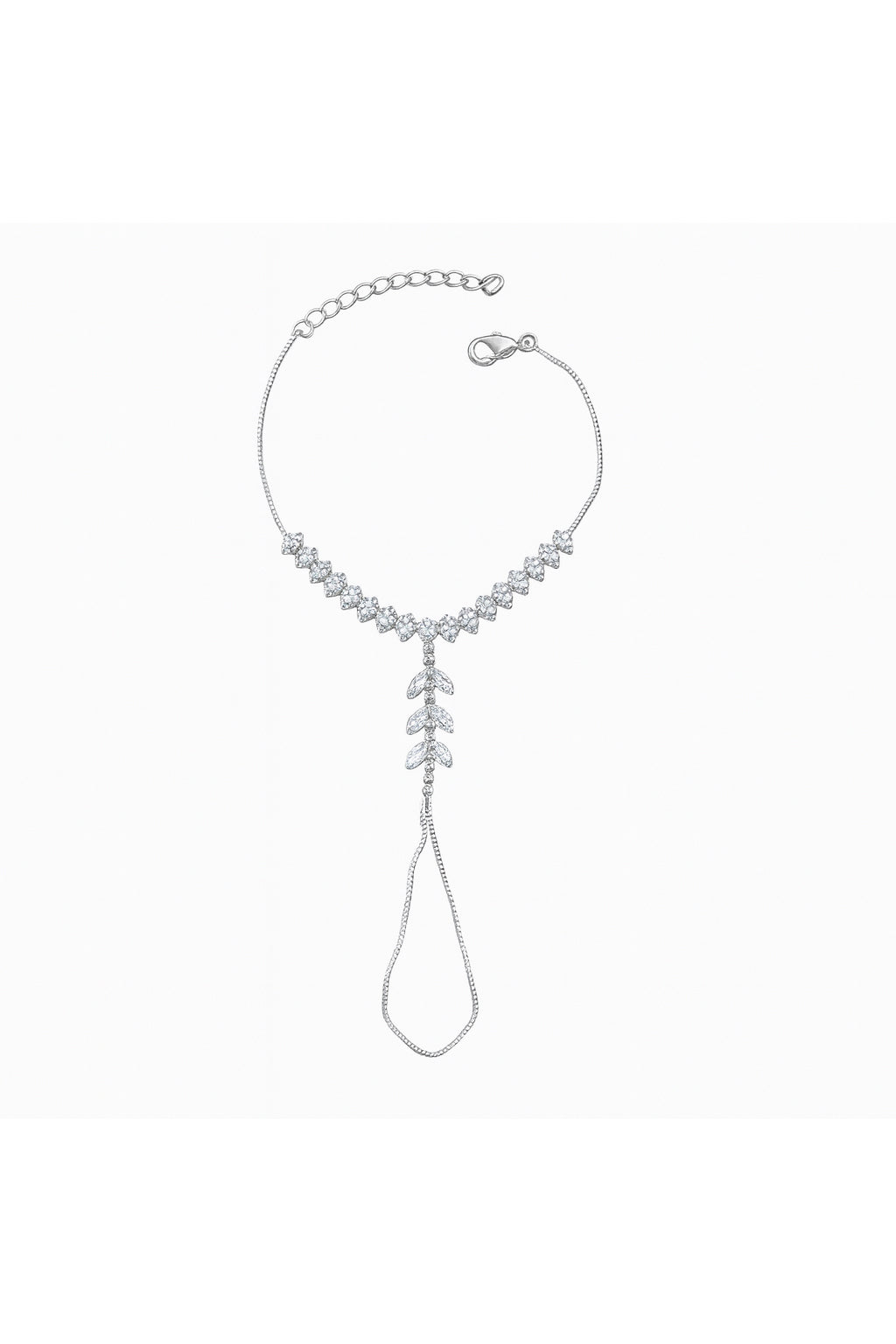 Jewello trendy silver plated with shimmering white stone stud hath Phool, Panja, Adjustable hand chain bracelet for women and girls.