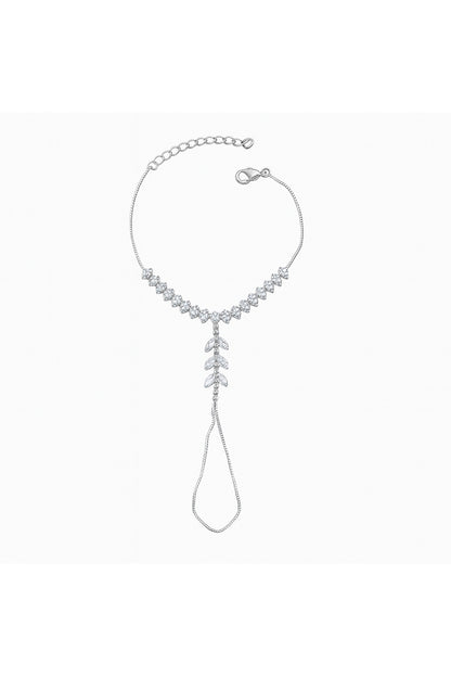 Jewello trendy silver plated with shimmering white stone stud hath Phool, Panja, Adjustable hand chain bracelet for women and girls.