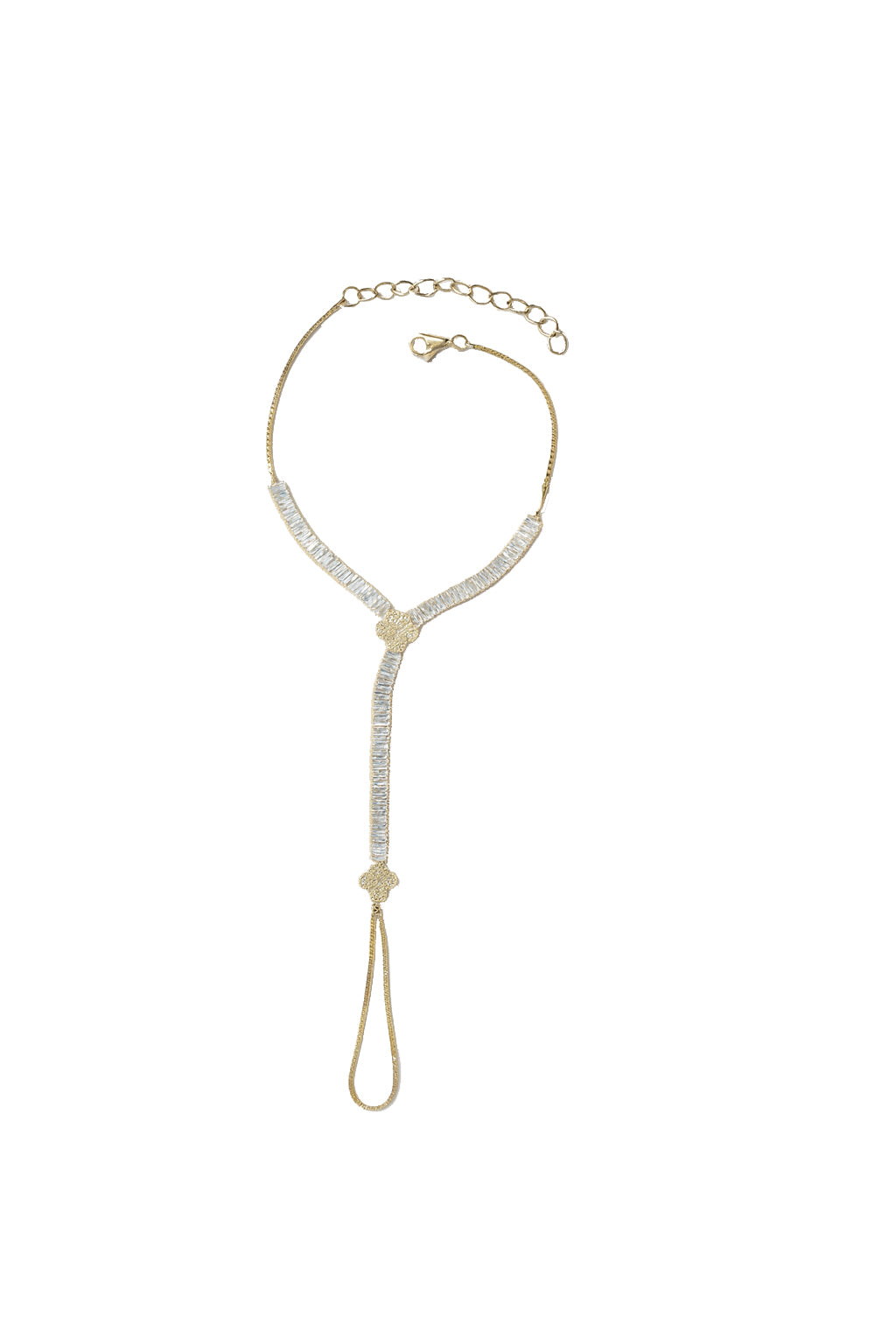 Jewello gorgeous gold plated with shimmering white stone and American diamond stud hath Phool, Panja, Adjustable hand chain bracelet for women and girls.