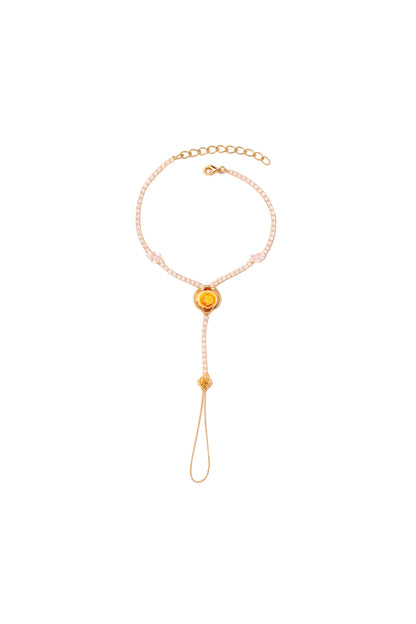 Jewello elegance rose gold plated floral design with shimmering white stone stud hath Phool, Panja, Adjustable hand chain bracelet for women and girls.