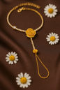 Jewello fancy gold-plated floral design with shimmering white stone stud hath Phool, Panja, Adjustable hand chain bracelet for women and girls.