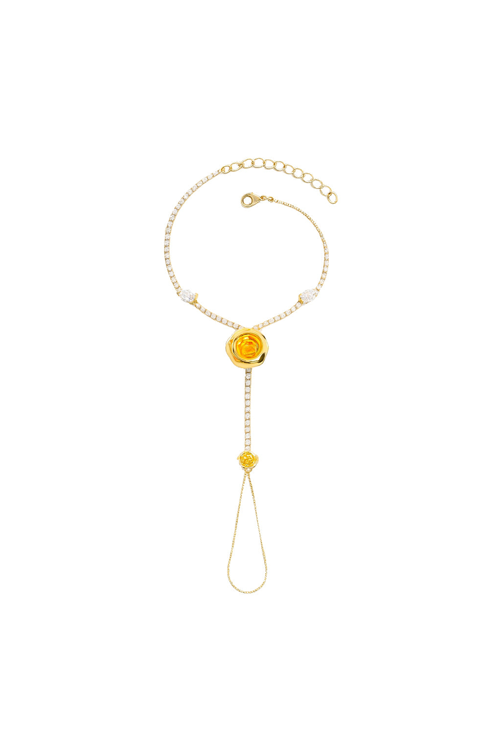 Jewello fancy gold-plated floral design with shimmering white stone stud hath Phool, Panja, Adjustable hand chain bracelet for women and girls.