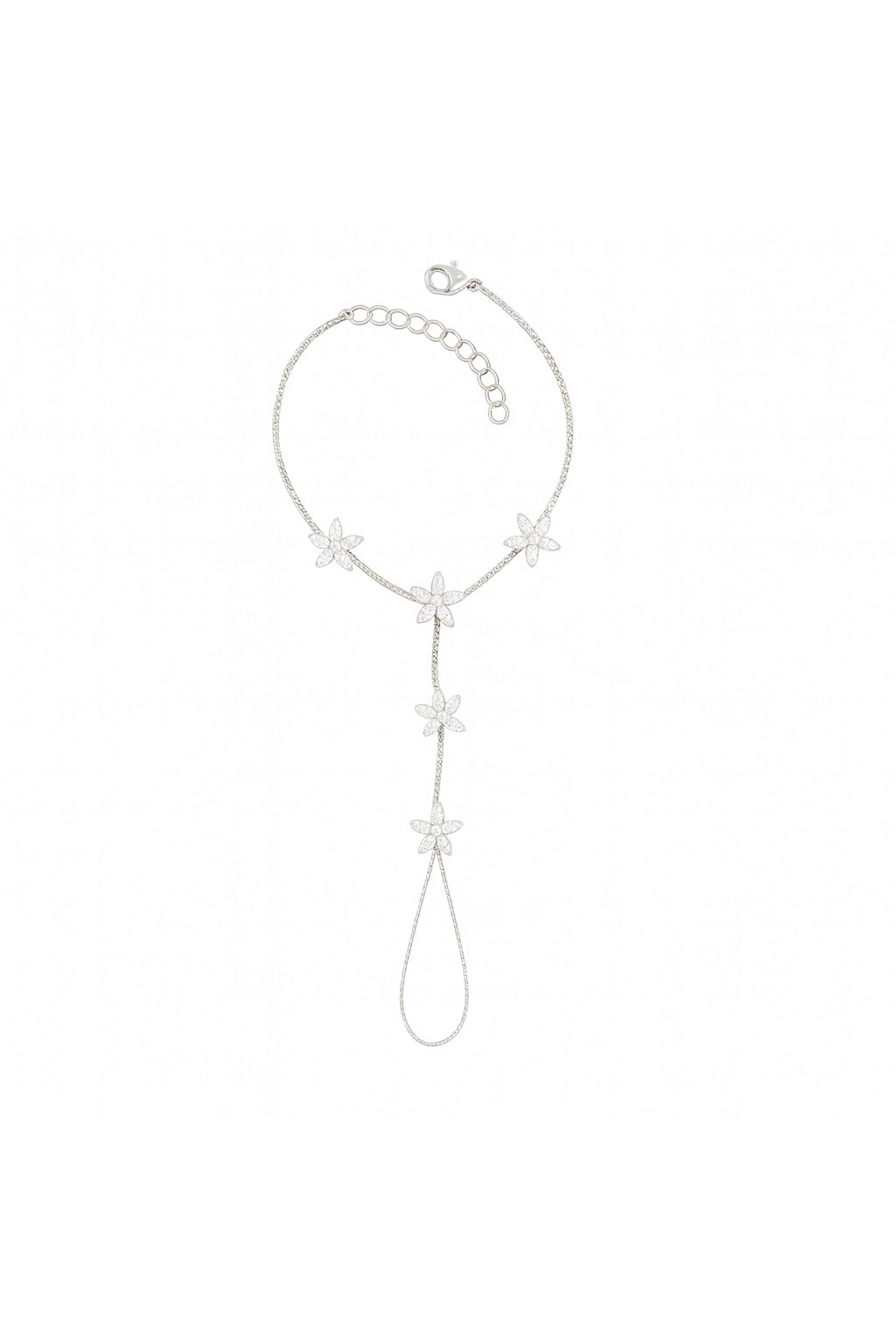 Jewello fashionable silver-plated floral design with shimmering white stone stud hath Phool, Panja, Adjustable hand chain bracelet for women and girls.