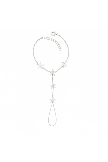 Jewello fashionable silver-plated floral design with shimmering white stone stud hath Phool, Panja, Adjustable hand chain bracelet for women and girls.