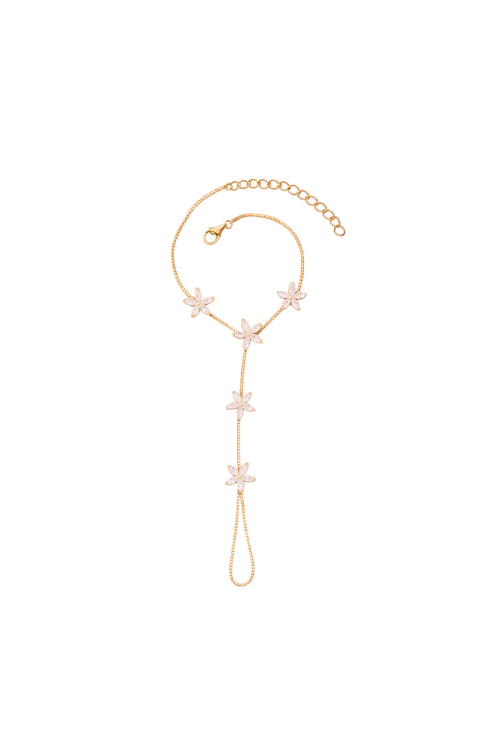 Jewello elegance rose gold plated floral design with shimmering white stone stud hath Phool, Panja, Adjustable hand chain bracelet for women and girls.