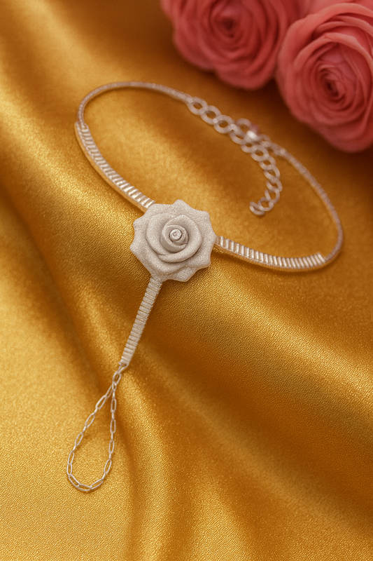 Jewello Adorable silver plated floral hath Phool, Panja, Adjustable hand chain bracelet for women and girls.
