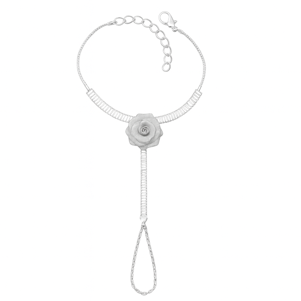 Jewello Adorable silver plated floral hath Phool, Panja, Adjustable hand chain bracelet for women and girls.