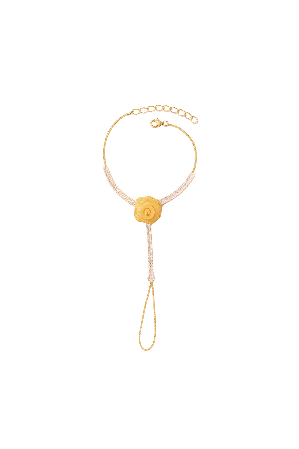 Jewello gorgeous rose gold-plated floral design with shimmering white stone stud hath Phool, Panja, Adjustable hand chain bracelet for women and girls.