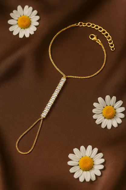 Jewello elegance rose gold plated shimmering white stone stud hath Phool, Panja, adjustable hand chain bracelet for women and girls.