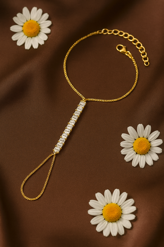 Jewello elegance rose gold plated shimmering white stone stud hath Phool, Panja, adjustable hand chain bracelet for women and girls.